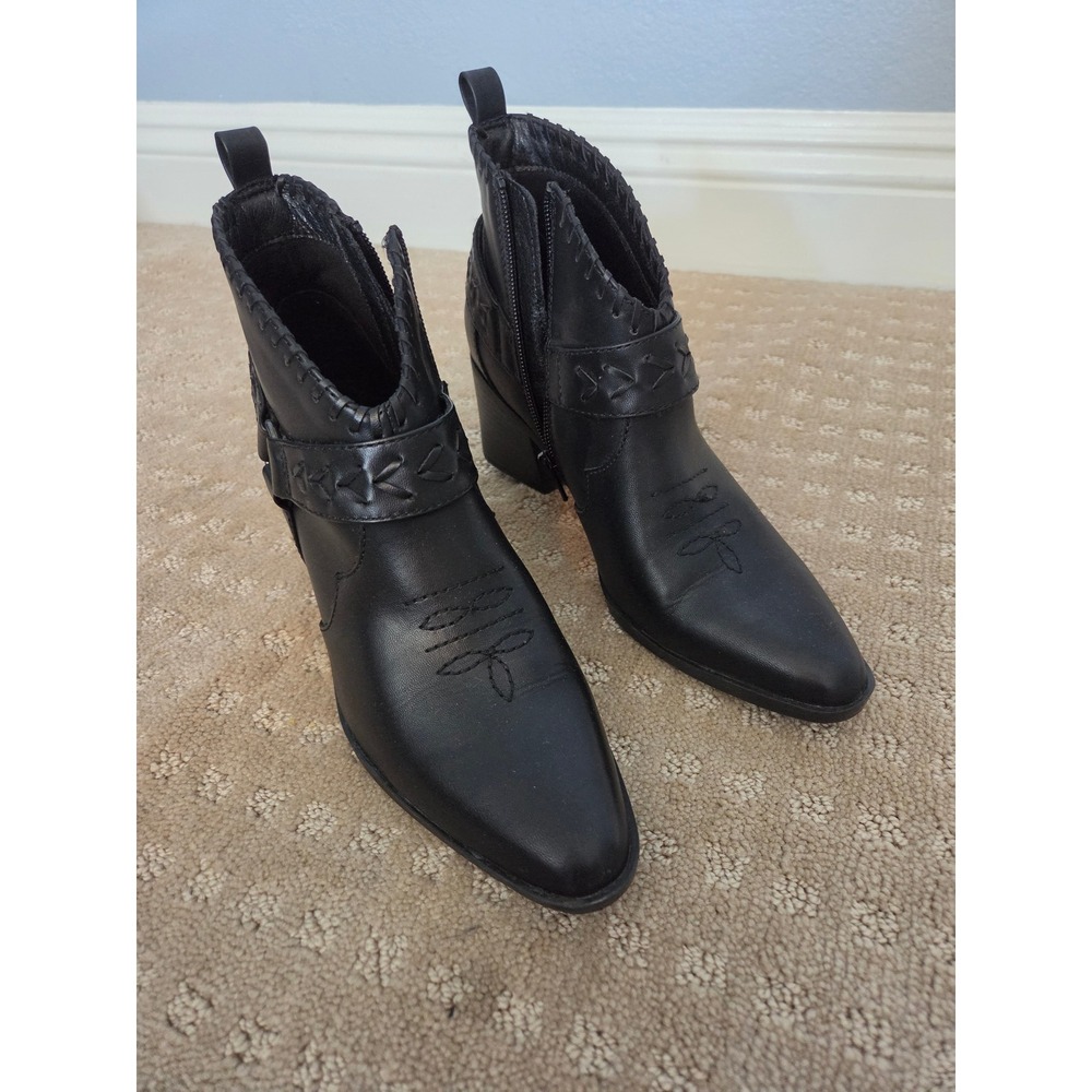 Frye and Co. Ankle Boots Women 6 Black Western Harness Whipstitch Excellent